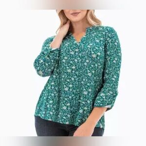Boho Women's V- Neck Floral Green Lightweight Blouse